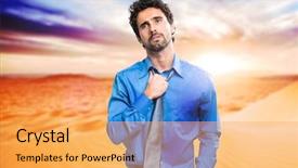  Presentation with desert - Amazing PPT theme having businessman sweating in the desert backdrop and a yellow colored foreground
