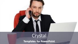  Presentation with front-desk - Colorful presentation design enhanced with businessman-taking-a-call and a  colored foreground