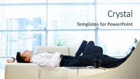  Presentation with brain break - Colorful presentation theme enhanced with businessman taking break at office backdrop and a sky blue colored foreground