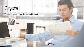  Presentation with office newspaper - Audience pleasing slide set consisting of businessman taking break in office backdrop and a white colored foreground