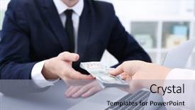  Presentation with bribe - Presentation theme consisting of businessman taking bribe from woman background and a light blue colored foreground