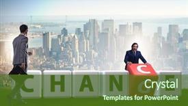  Presentation with change - PPT theme consisting of businessman taking chance for change background and a tawny brown colored foreground