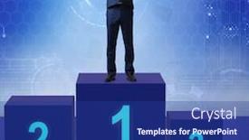  Presentation with competition - PPT theme having businessman-taking-first-place background and a navy blue colored foreground