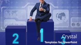  Presentation with first - Beautiful slide set featuring businessman-taking-first-place backdrop and a navy blue colored foreground