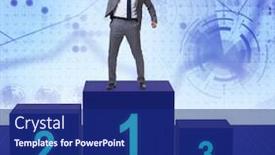  Presentation with competition - PPT theme having businessman-taking-first-place background and a navy blue colored foreground
