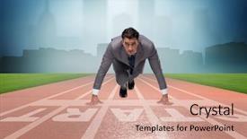  Presentation with running - PPT layouts enhanced with businessman taking low start background and a  colored foreground