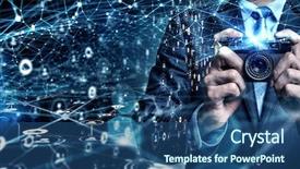  Presentation with vintage - Presentation design consisting of businessman taking photo with vintage background and a ocean colored foreground