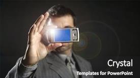  Presentation with camera - Cool new presentation with businessman taking photos mobile camera backdrop and a dark gray colored foreground