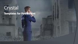  Presentation with mobile phone and germs - Slides consisting of businessman talking on a mobile phone apocalyptic background crisis default setback concept background and a dark gray colored foreground