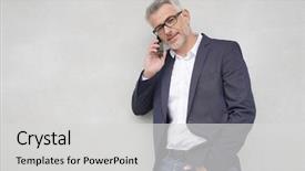  Presentation with phone - Presentation design enhanced with businessman talking on phone isolated background and a  colored foreground