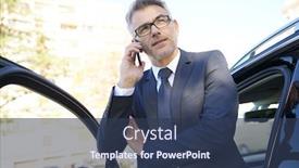  Presentation with phone - Beautiful slide deck featuring businessman-talking-on-phone-standing backdrop and a tawny brown colored foreground