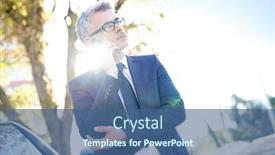  Presentation with phone - Slide deck consisting of businessman-talking-on-phone-standing background and a ocean colored foreground