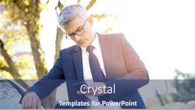  Presentation with phone - PPT layouts having businessman-talking-on-phone-standing background and a ocean colored foreground