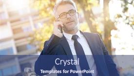  Presentation with phone - PPT theme featuring businessman-talking-on-phone-standing background and a ocean colored foreground