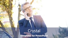  Presentation with phone - PPT theme featuring businessman-talking-on-phone-standing background and a ocean colored foreground