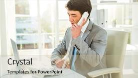  Presentation with telephone - Slide set having businessman talking on the telephone background and a mint green colored foreground