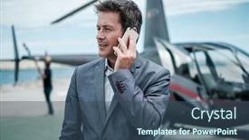  Presentation with helicopter - Presentation enhanced with businessman-talking-over-the-phone background and a ocean colored foreground