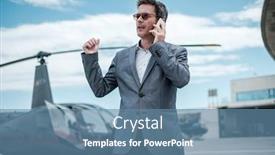  Presentation with helicopter - Presentation design enhanced with businessman-talking-over-the-phone background and a teal colored foreground
