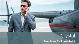  Presentation with helicopter - Presentation consisting of businessman-talking-over-the-phone background and a ocean colored foreground