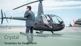  Presentation with helicopter - Audience pleasing PPT theme consisting of businessman-talking-over-the-phone backdrop and a light gray colored foreground