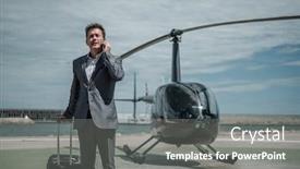  Presentation with helicopter - Beautiful slides featuring businessman-talking-over-the-phone backdrop and a gray colored foreground