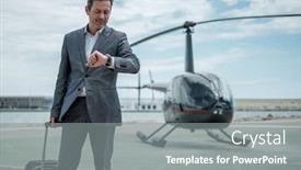  Presentation with helicopter - Slides having businessman-talking-over-the-phone background and a gray colored foreground