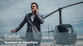  Presentation with helicopter - PPT layouts featuring businessman-talking-over-the-phone background and a gray colored foreground