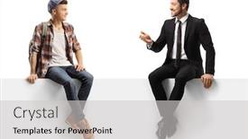  Presentation with student - Audience pleasing PPT theme consisting of businessman-talking-to-a-male backdrop and a light gray colored foreground