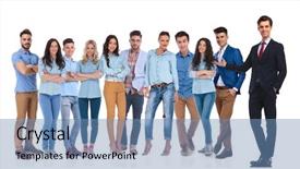  Presentation with team leader - PPT layouts having businessman team leader presenting his background and a teal colored foreground