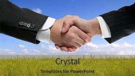  Presentation with green nature - Cool new slides with businessman teamwork partners shaking hands backdrop and a gold colored foreground