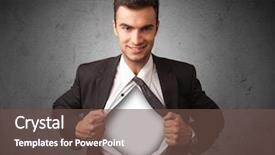  Presentation with chest - Beautiful PPT layouts featuring businessman tearing off his shirt backdrop and a tawny brown colored foreground