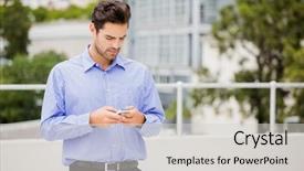  Presentation with nurse and mobile phone - Slides having businessman text messaging on mobile background and a light gray colored foreground