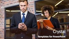  Presentation with law - Theme enhanced with businessman text messaging on smartphone background and a tawny brown colored foreground