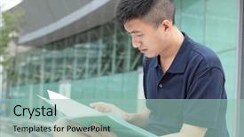  Presentation with book - PPT layouts featuring businessman texting on his book background and a mint green colored foreground