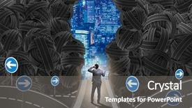  Presentation with future - Theme having businessman thinking about his future background and a gray colored foreground