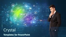  Presentation with technology - PPT layouts featuring businessman-thinking-about-modern-technology background and a ocean colored foreground