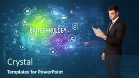  Presentation with technology - Slide deck having businessman-thinking-about-modern-technology background and a  colored foreground