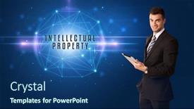  Presentation with intellectual property security - Presentation theme with businessman-thinking-about-security-solutions background and a ocean colored foreground