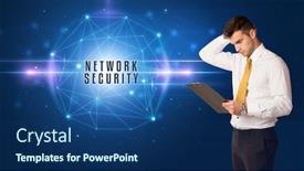  Presentation with security solutions - PPT layouts with businessman-thinking-about-security-solutions background and a ocean colored foreground