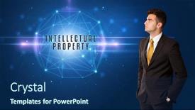  Presentation with intellectual property security - PPT theme enhanced with businessman-thinking-about-security-solutions background and a ocean colored foreground