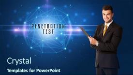  Presentation with security solutions - Beautiful PPT theme featuring businessman-thinking-about-security-solutions backdrop and a ocean colored foreground