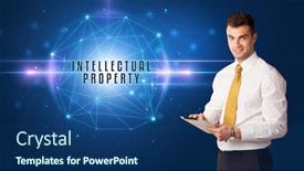  Presentation with intellectual property security - Slides having businessman-thinking-about-security-solutions background and a ocean colored foreground