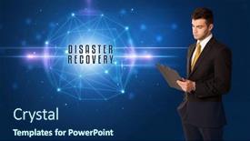  Presentation with disaster recovery - PPT theme having businessman-thinking-about-security-solutions background and a ocean colored foreground