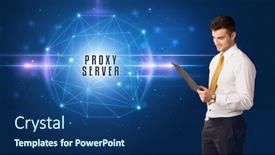  Presentation with security solutions - PPT theme having businessman-thinking-about-security-solutions background and a ocean colored foreground