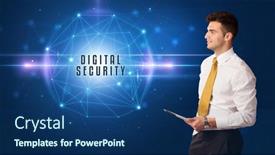  Presentation with security solutions - Cool new PPT theme with businessman-thinking-about-security-solutions backdrop and a ocean colored foreground
