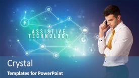  Presentation with technology - Presentation theme having businessman-thinking-about-technology-concept background and a teal colored foreground