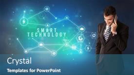  Presentation with technology - PPT theme enhanced with businessman-thinking-about-technology-concept background and a teal colored foreground