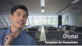  Presentation with digital pen - Colorful theme enhanced with businessman thinking and holding pen backdrop and a dark gray colored foreground