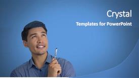  Presentation with digital pen - Presentation theme with businessman thinking and holding pen background and a teal colored foreground