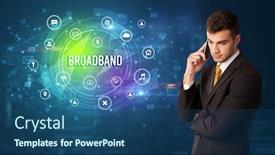 Presentation with broadband - Cool new presentation theme with businessman-thinking-in-front backdrop and a ocean colored foreground